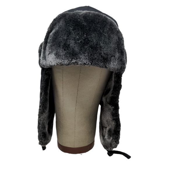 KBEthos Men's Trapper Hat Black One Size Ear Flaps Vegan Fur Trim - Picture 1 of 9